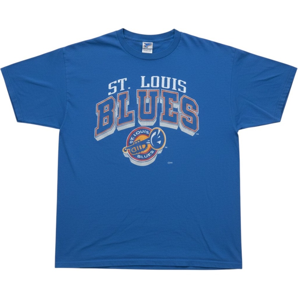 Vintage 90s St Louis Blues NHL Trumpet Logo Blue Graphic Tee XL Single Stitch